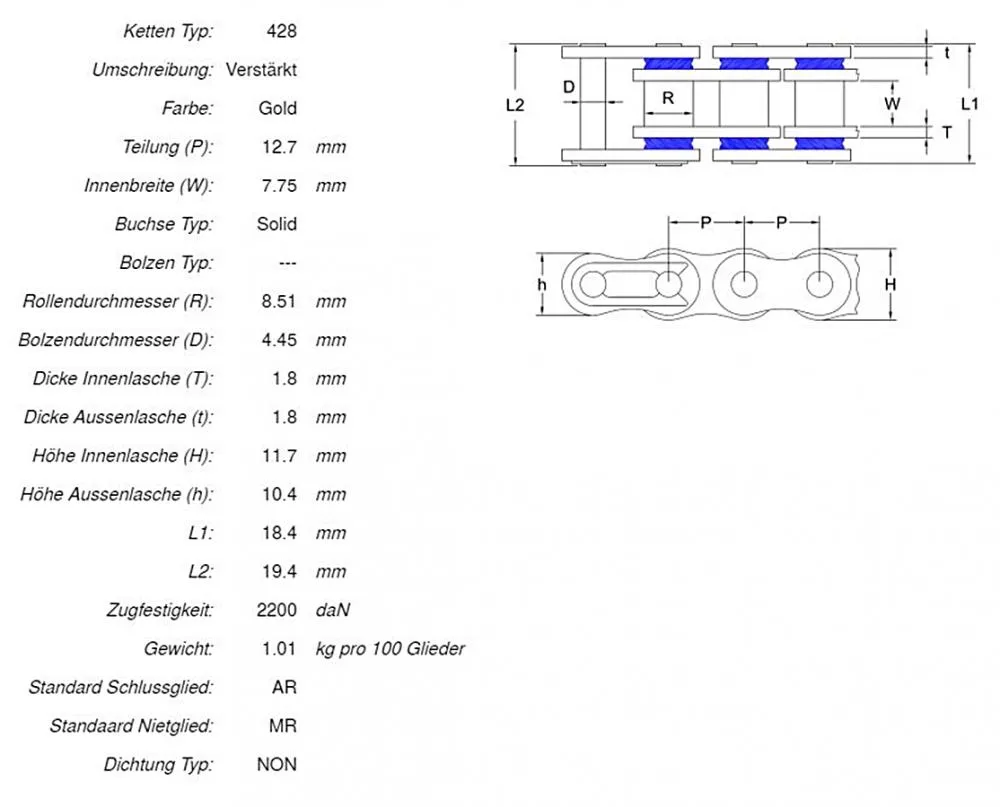 AFAM Kettensatz Stahl 428 R1-G 15x50 - Suzuki TS 125 R 1990-96