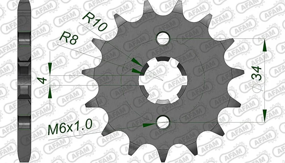 afam_ritzel_vorne_21200 AFAM Kettensatz Stahl 428 XMR-G 14x45 - Yamaha YBR 125 ED 2005-06