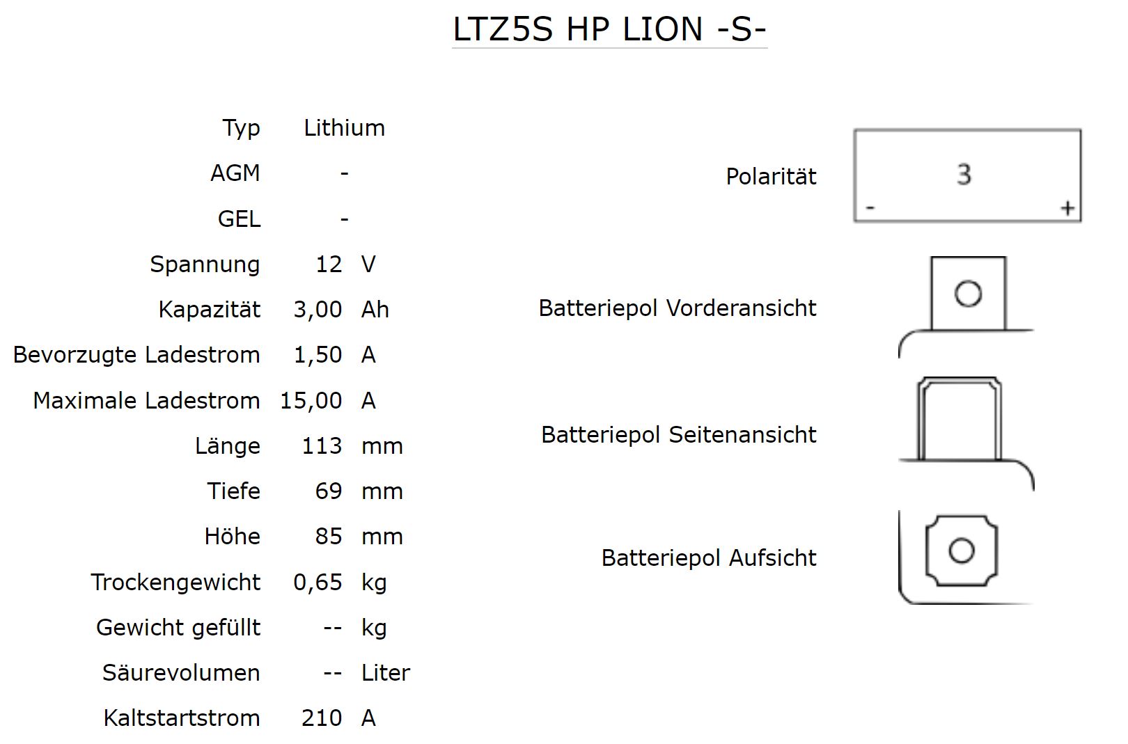 Shido LTZ5S HP Lithium Ionen Batterie 12V LiFePO4 (YTZ5S-BS, YTZ5S)