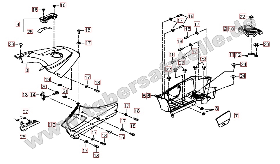 Fußstützen und Tankabdeckung