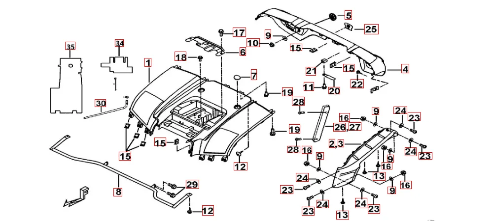 Heckverkleidung schwarz-metallic Heckverkleidung schwarz-metallic