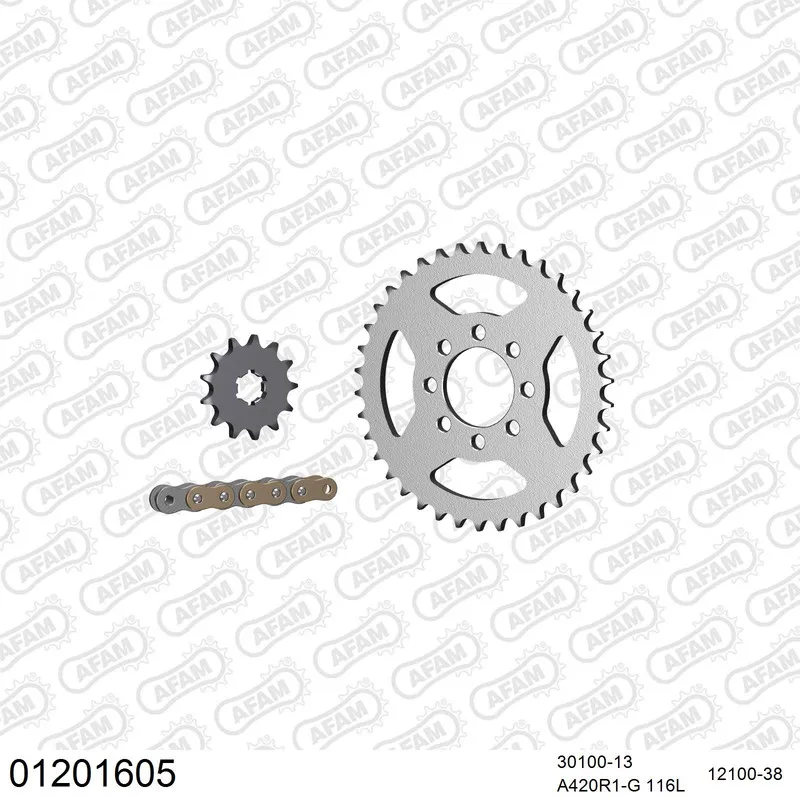 01201605 AFAM Kettensatz Stahl 420 R1-G 13x38 - Yamaha DT 50 R Automatique France 1991-95 - 01201605