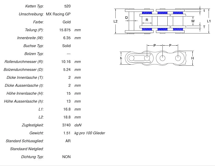 afam_ketten_daten_A520MX5_G AFAM Kettensatz Stahl 520 MX4-G 13x49 - Yamaha YZ 250 F 2005-08