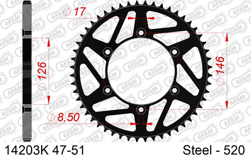 AFAM_Kettenrad_Stahl_hinten_schwarz___520___14203K AFAM MX Black Edition Kettenrad Stahl hinten - 520 - 14203K