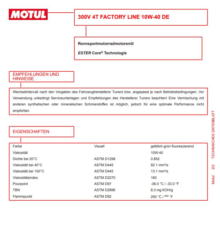 Motul Motoröl 300V 4T Factory Line Road Racing 10W40 - 1 Liter