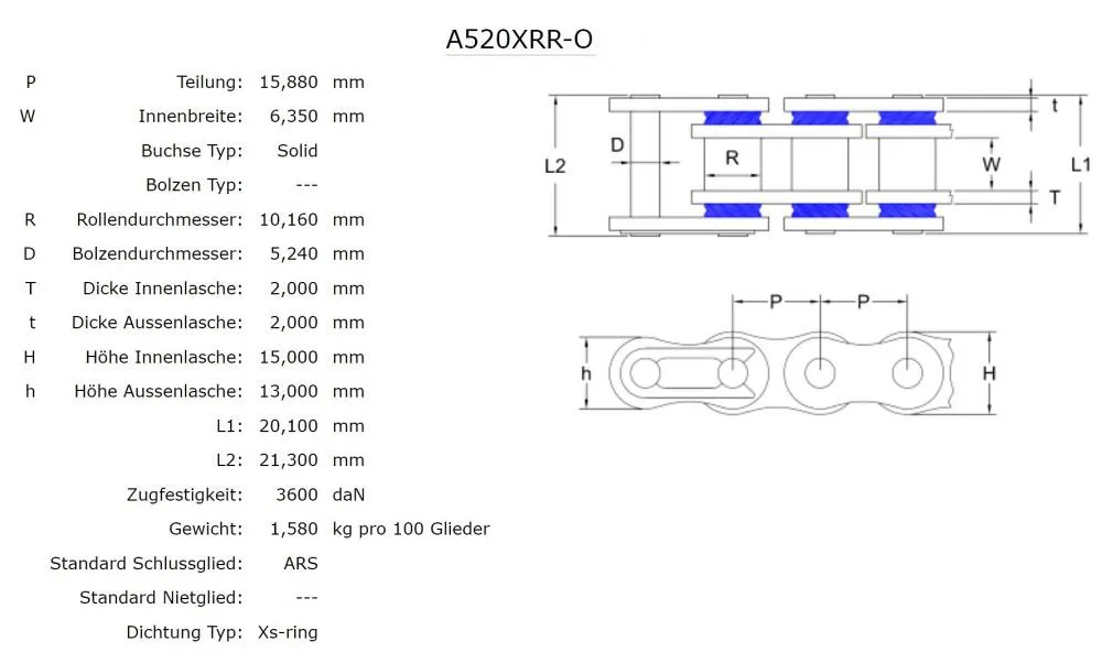 AFAM Kette XRR-O 520 XS-Ring orange - 120 Glieder - Clip Schloß - Enduro