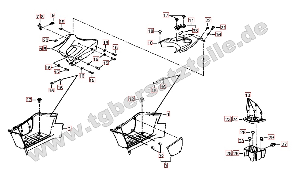 Fußstützen und Tankabdeckung