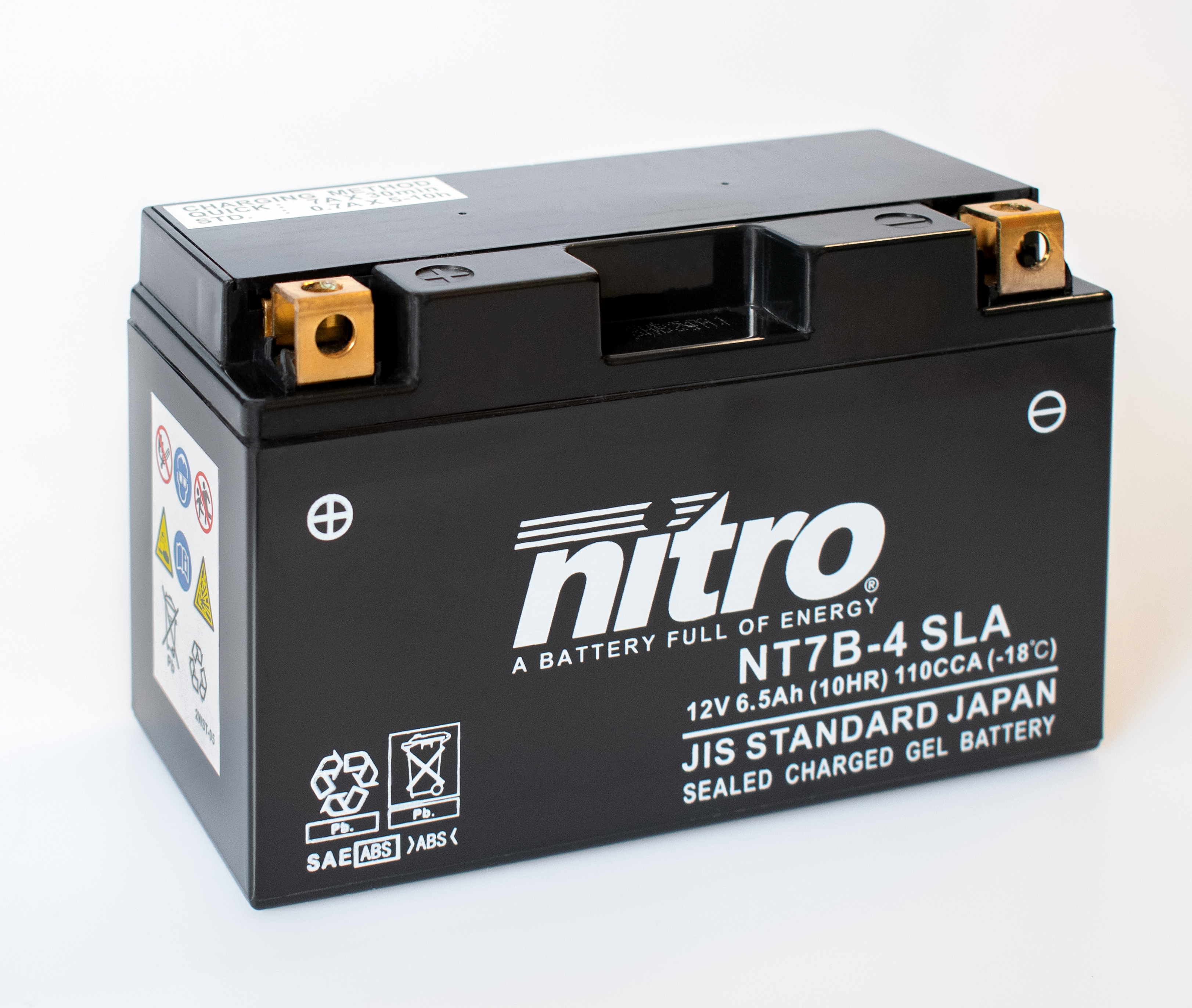 Nitro NT7B-4 SLA GEL AGM Batterie 12V 6,5AH - Einbaufertig (YT7B-4 YT7B-BS)