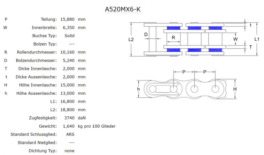AFAM MX6-K Kette 520 schwarz - 118 Glieder - Clip Schloß - Motocross