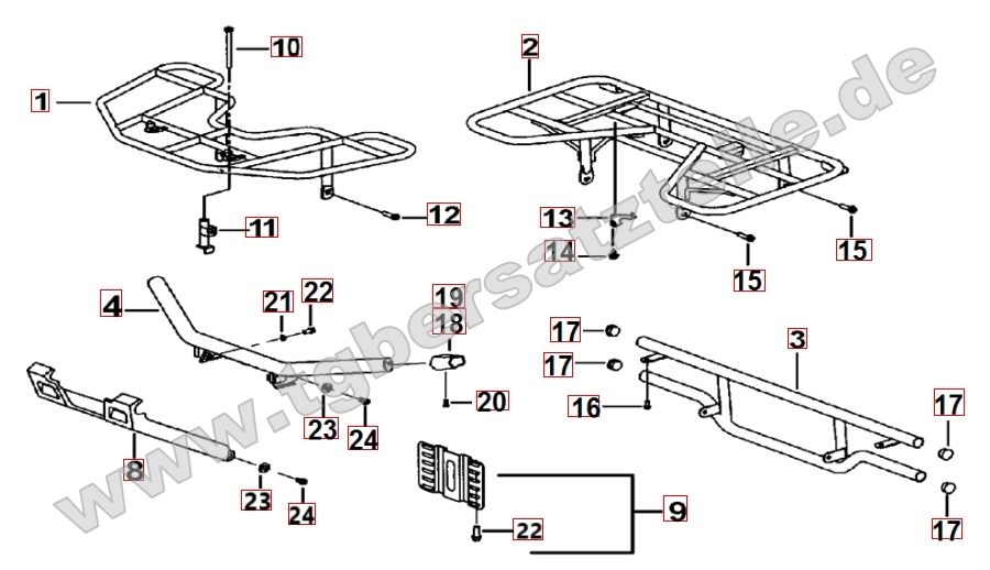 Gepäckträger (Stahl) und Sturzbügel