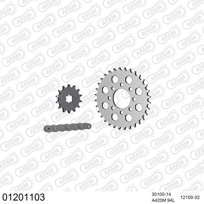 01201103 AFAM Kettensatz Stahl 420 M 14x32 - Yamaha LB 50 Chappy 1982-86 - 01201103