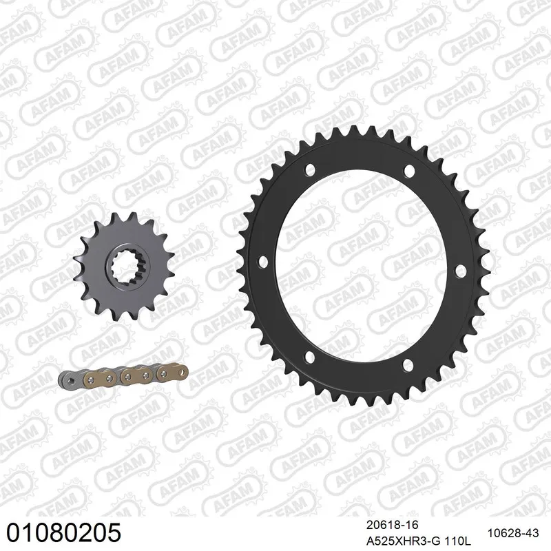 01080205 AFAM Kettensatz Stahl 525 XHR3-G 16x43 - Honda VFR 800 XA Crossrunner ABS 2015-19 - 01080205