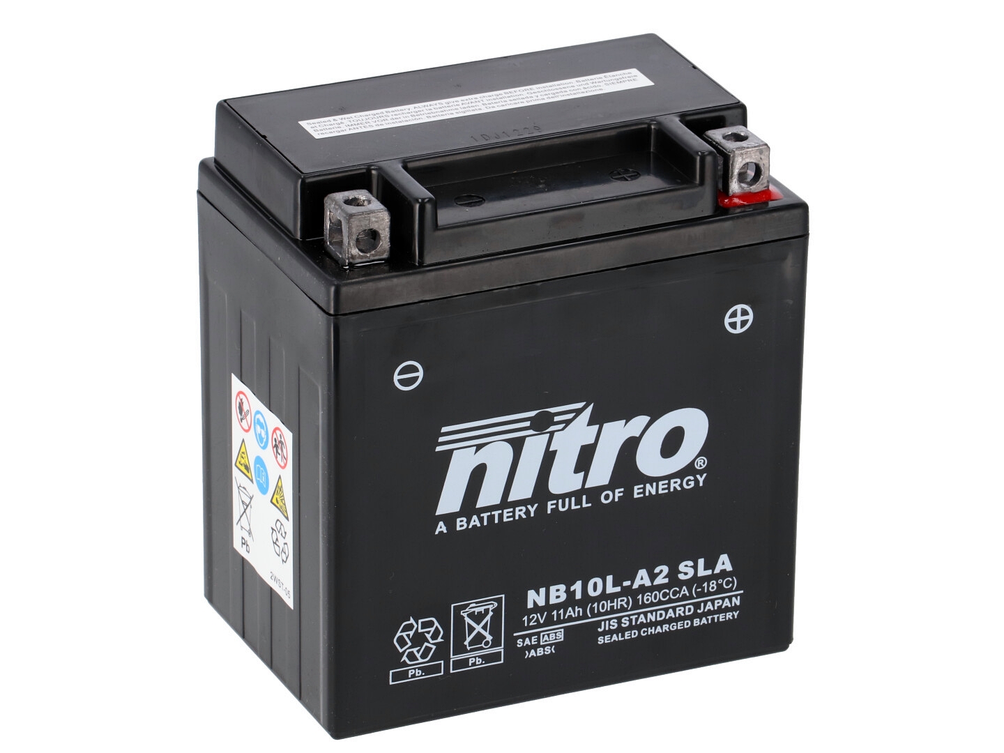 Nitro NB10L-A2 SLA GEL AGM Batterie 12V 11AH - Einbaufertig (YB10L-A2 YB10L-B2)