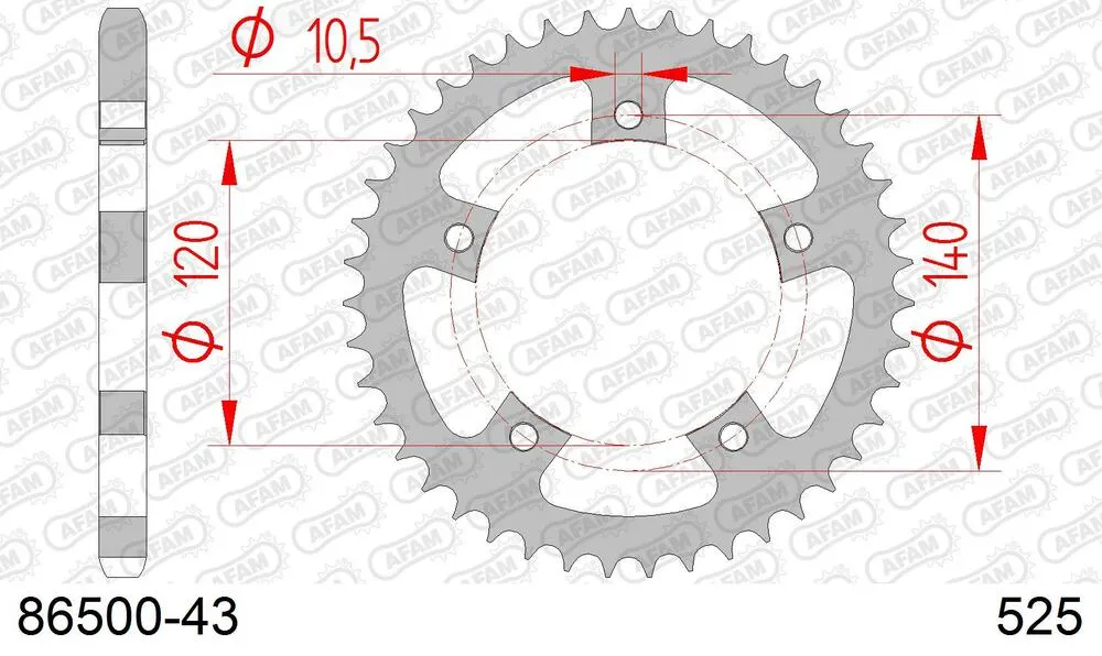 86500-43 AFAM Kettensatz Stahl 525 XMR3 18x43 - Triumph 865 Bonneville T100 2004-14 - KIT107801