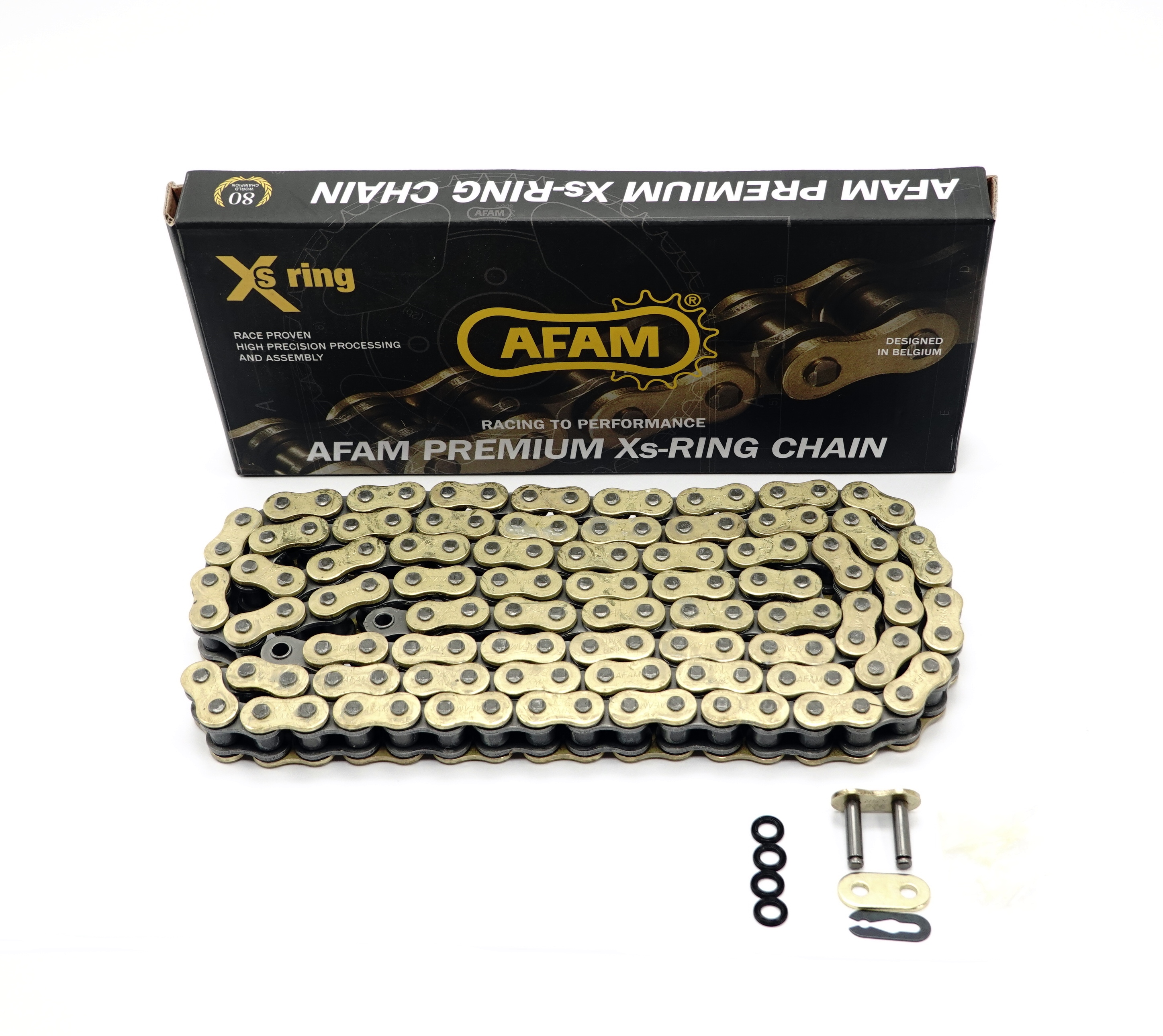 AFAM Kette XMR-G 428 XS-Ring gold-schwarz - 122 Glieder - Clip Schloß - Straße /Enduro