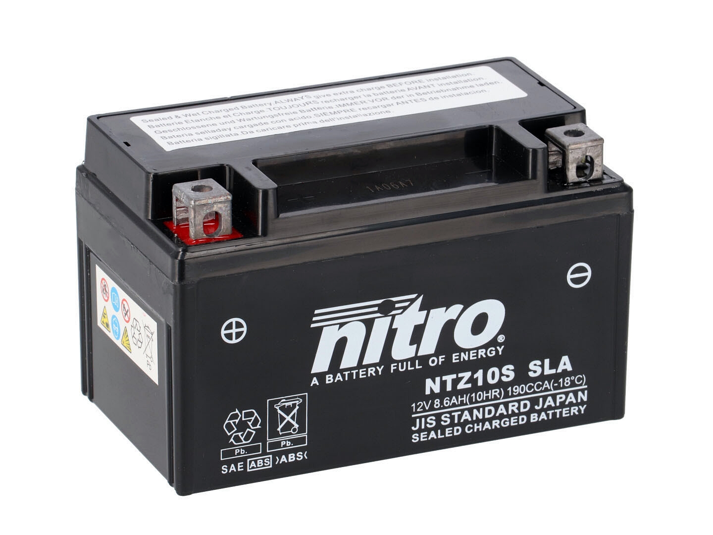 Nitro NTZ10S SLA GEL AGM Batterie 12V 8,6AH - Einbaufertig (YTZ10S YTZ10S-BS)