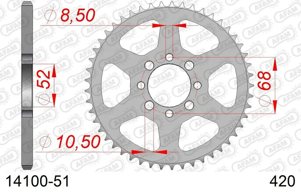 14100-51 AFAM Kettensatz Stahl 420 R1-G 12x51 - Suzuki TS 50 X Automatique France 1990-96 - 01401603