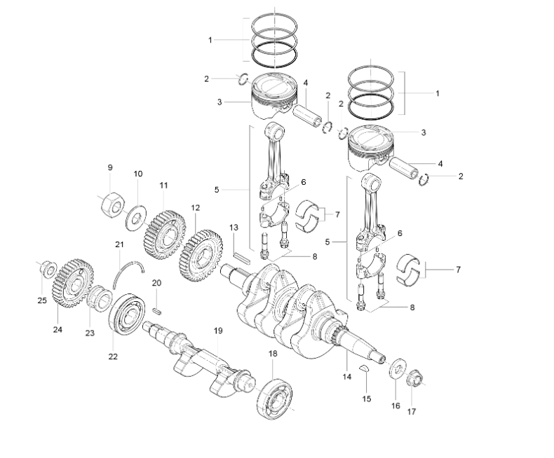 Kolben, Kurbelwelle, Pleul