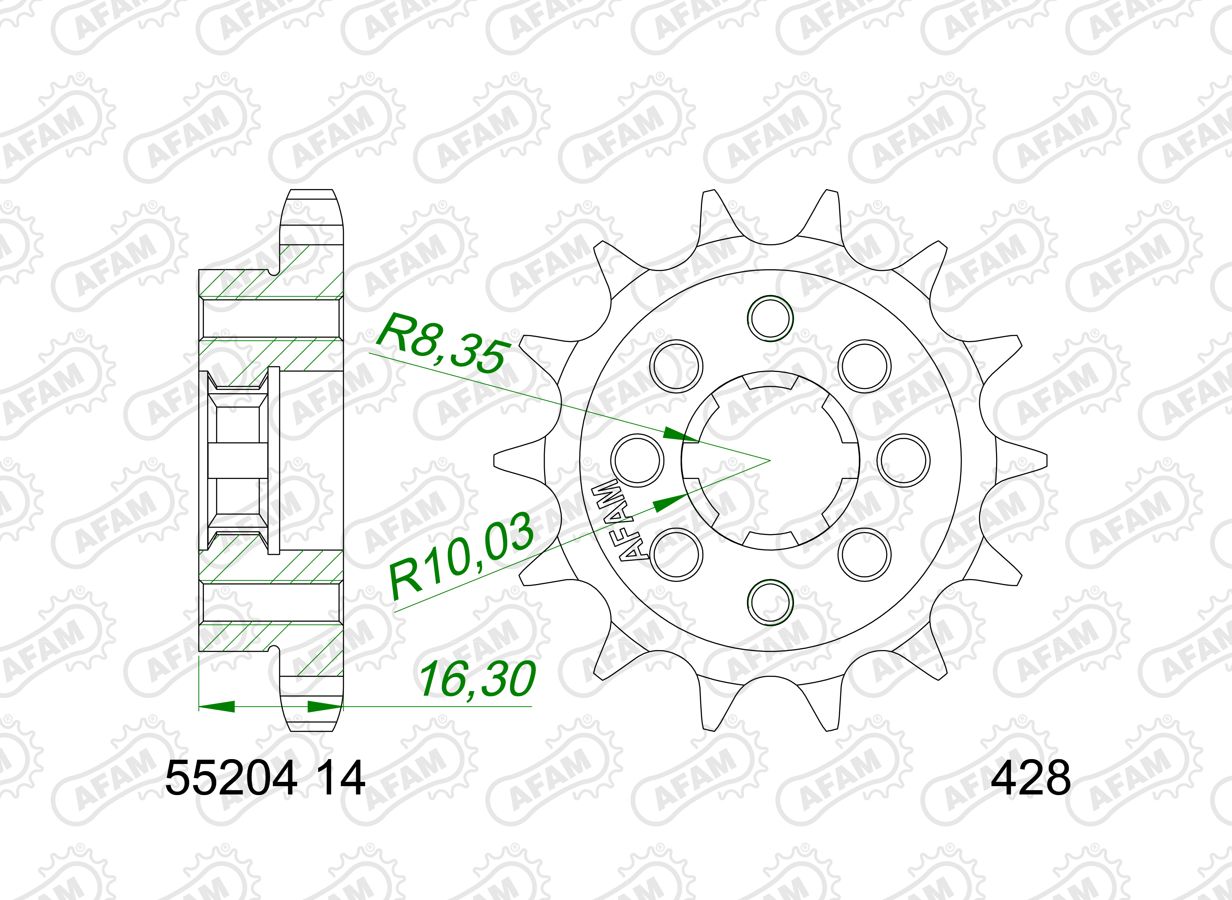 AFAM Ritzel vorne 428 - 14 Zähne - Beta RR 125 2021- | Fantic XEF / XMF 125 2021- | Caballero 125