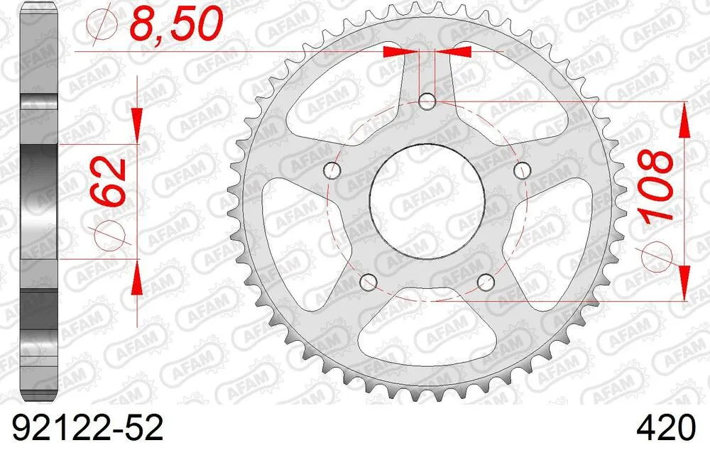 AFAM Kettensatz Stahl 420 R1-G 11x52 - Mh/motor Hispania RYZ 50 Pro Racing Supermotard 2005-09 - KIT