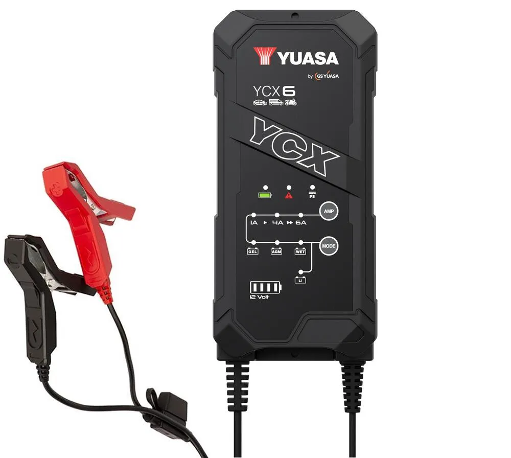Yuasa_YCX6_Batterieladegeraet_12V_6A_fuer_Blei_Saeure___Lithium_Batterie_mit_Klemmen Yuasa YCX6 Batterieladegerät 12V 6A für Blei-Säure + Lithium Batterie