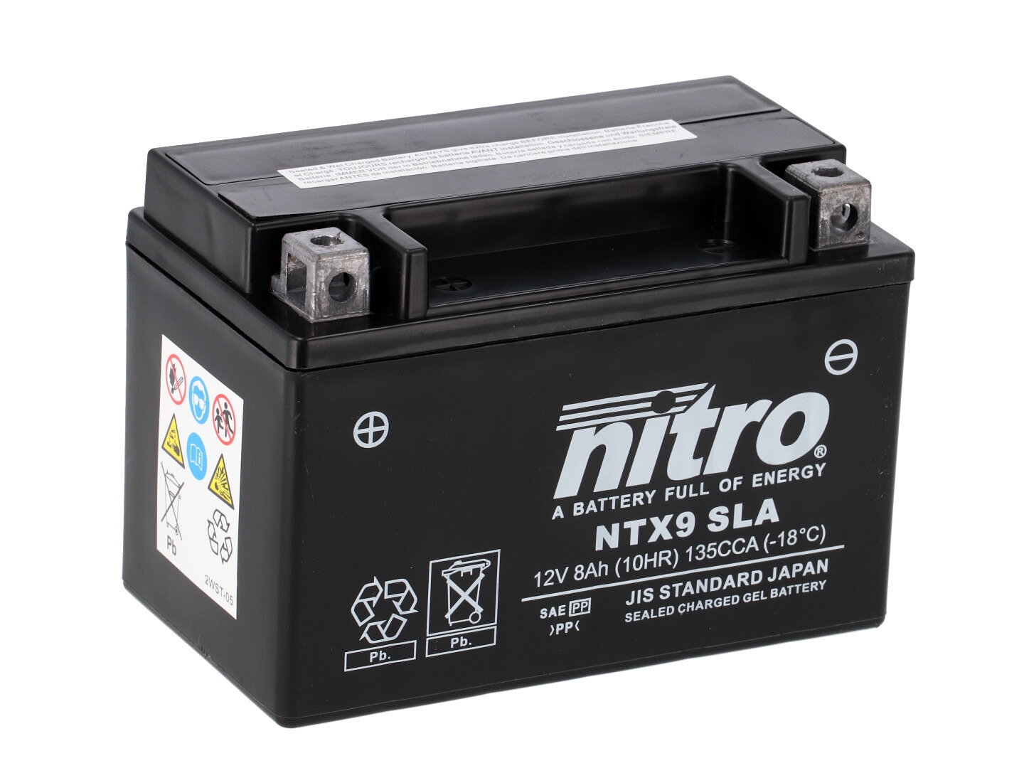 Nitro NTX9 SLA GEL AGM Batterie 12V 8AH - Einbaufertig (YTX9-BS FTX9-BS)