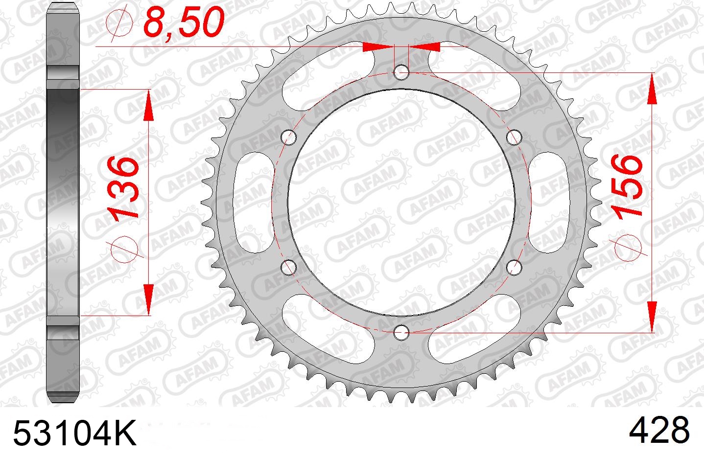 AFAM_Racing_Kettenrad_Stahl_hinten___428___53104K AFAM Kettenrad Stahl schwarz hinten - 428 - 53104K-57 - 57 Zähne