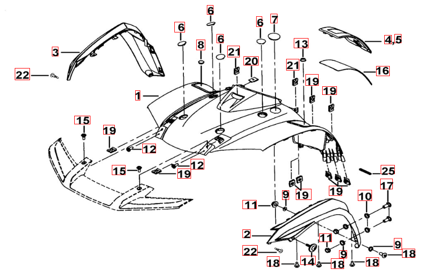 Frontverkleidung schwarz-matt / orange