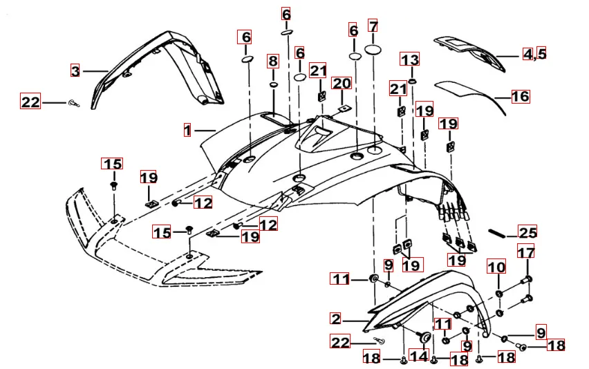 Frontverkleidung schwarz-matt / orange Frontverkleidung schwarz-matt / orange