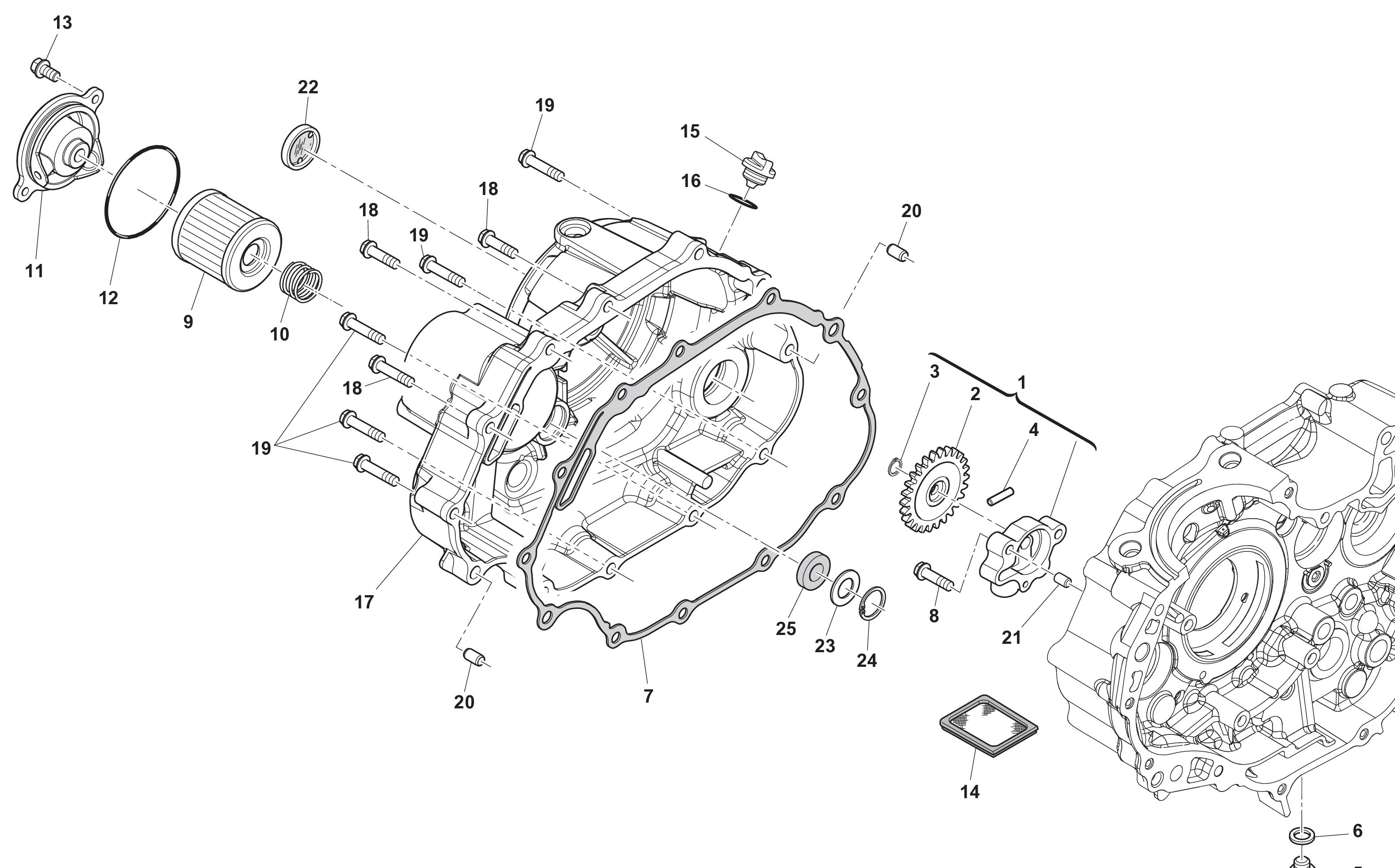 Motorgehäuse rechts / Ölfilter