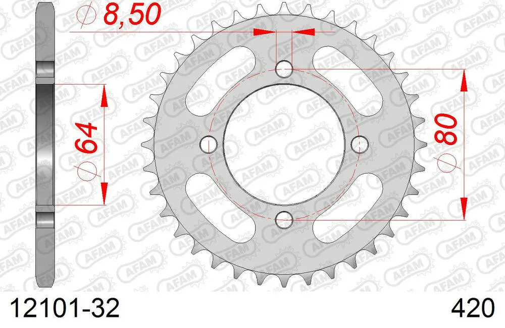 AFAM Kettensatz Stahl 420 M 14x32 - Yamaha LB 50 Chappy 1987-94 - 01201104