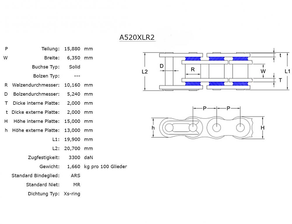 Afam Kette 520 XLR2 XS-Ring 96 Glieder Clip Schloß