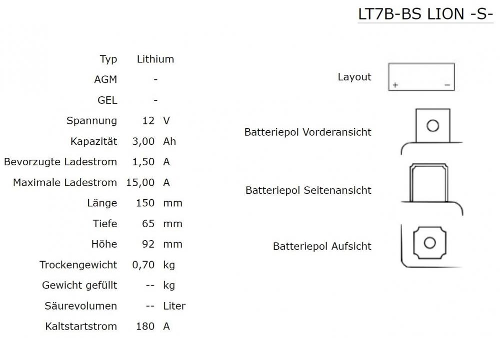 Shido LT7B-BS Lithium Ionen Batterie 12V LiFePO4 (YT7B-BS NT7B)