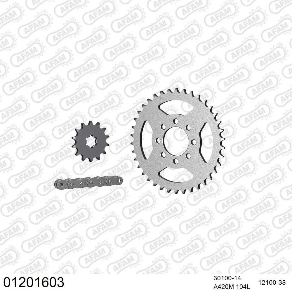 01201603 AFAM Kettensatz Stahl 420 M 14x38 - Yamaha DT 50 MX 1988 - 01201603