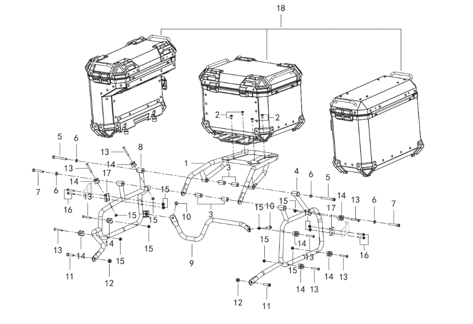 Kofferset-Links-Rechts, Topcase, Halterung