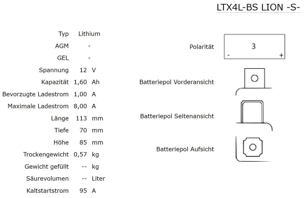 Shido-LTX4L-BS-Lithium-Ionen-Batterie-12V-LiFePO4-technische-daten Shido LTX4L-BS Lithium Ionen Batterie 12V LiFePO4 (YTX4L-BS YT4L-BS YTC4L-BS)