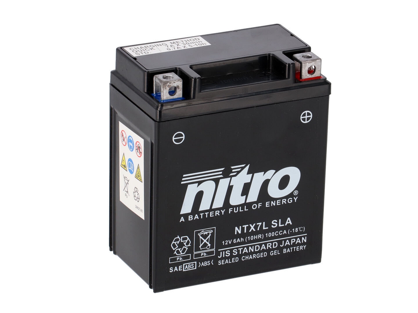 Nitro NTX7L SLA GEL AGM Batterie 12V 6AH - Einbaufertig (YTX7L-BS FTX7L-BS)