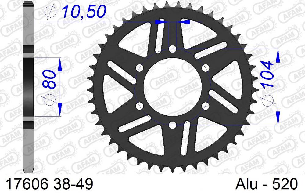 AFAM Racing Kettenrad Aluminium hinten - 520 - 17606