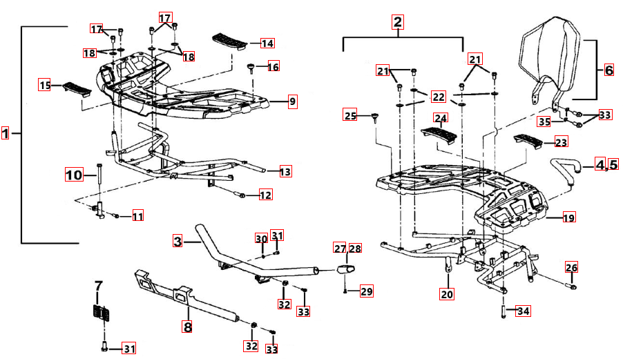 Gepäckträger vo. hi.-front bumper-Rückenlehne