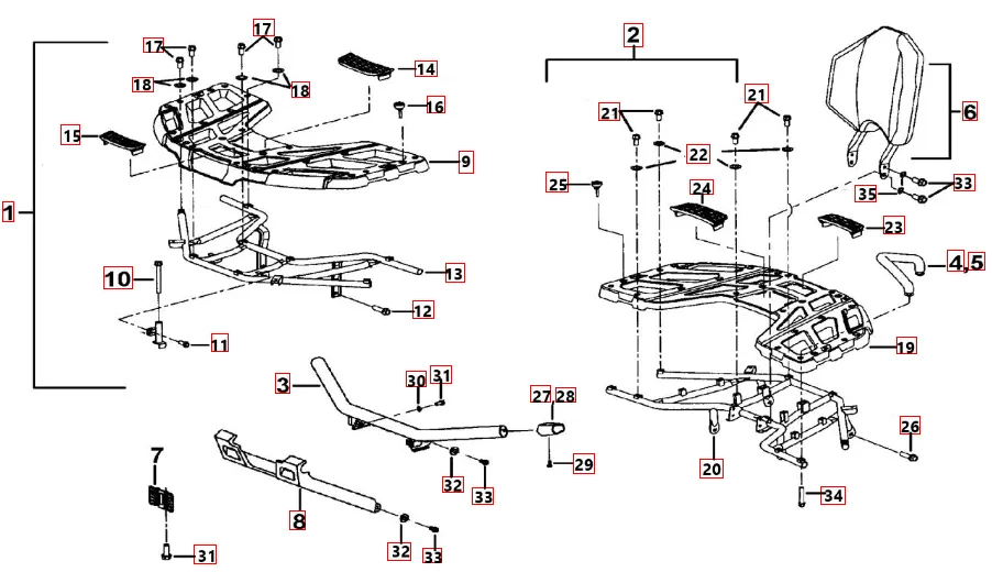 Gepäckträger vo. hi.-front bumper-Rückenlehne