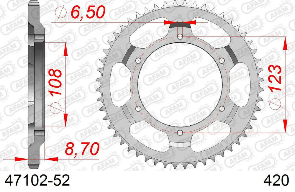 47102-52 AFAM Kettensatz Stahl 420 R1-G 14x52 - Cagiva 50 Mito 1998-99 - 04401241
