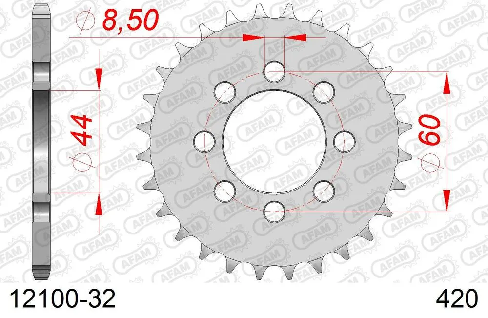 AFAM Kettensatz Stahl 420 M 14x32 - Yamaha LB 50 Chappy 1975-79 - 01201101