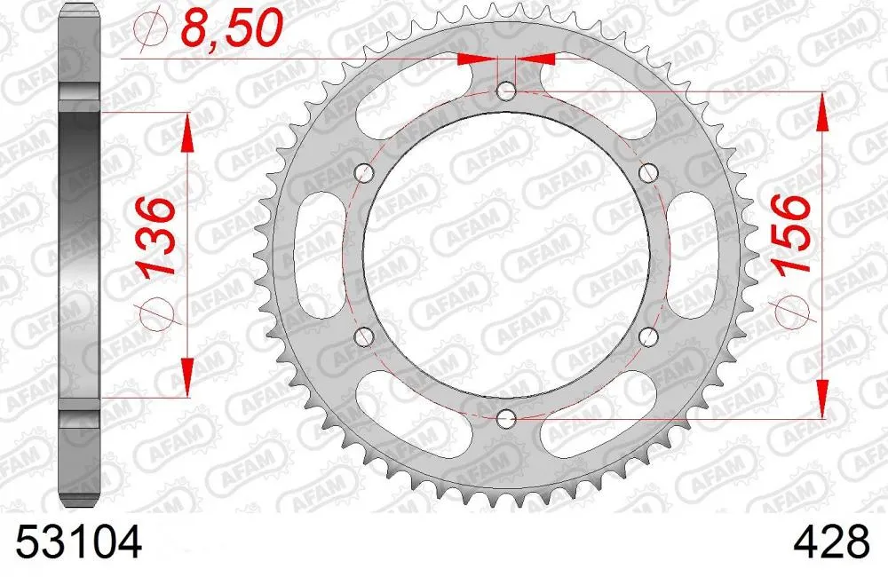 AFAM_Racing_Kettenrad_Stahl_hinten___428___53104 AFAM Kettensatz Stahl 428 MX-G 14x61 - Fantic Caballero 125 Scrambler /Deluxe 2021-22