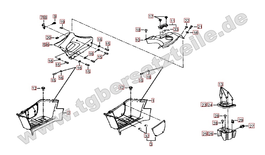 Fußstützen und Tankabdeckung