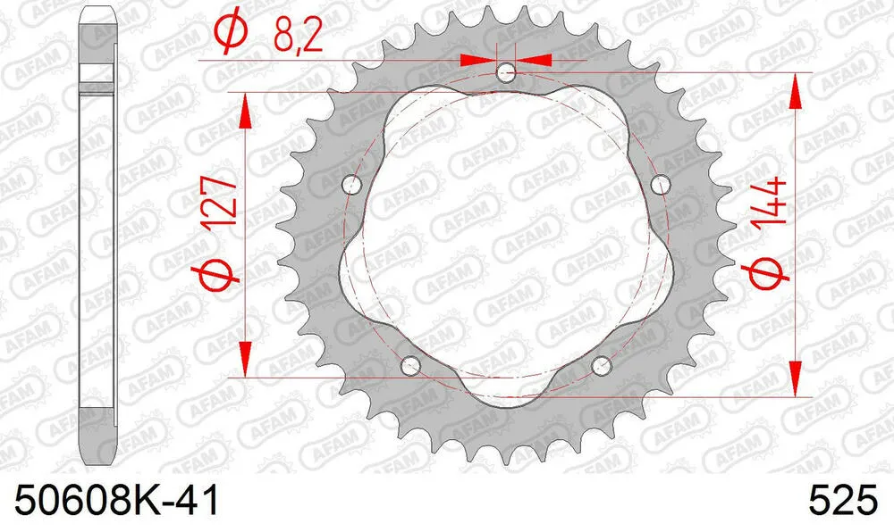 50608-K-41 AFAM Kettensatz Stahl 525 XSR2-G 15x41 - Ducati 796 Hypermotard 2010-12 - 05080401