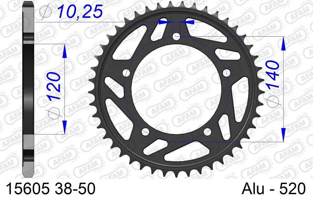 AFAM Racing Kettenrad Aluminium hinten - 520 - 15605