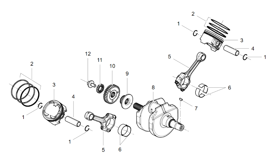 Kolben, Kurbelwelle, Pleul