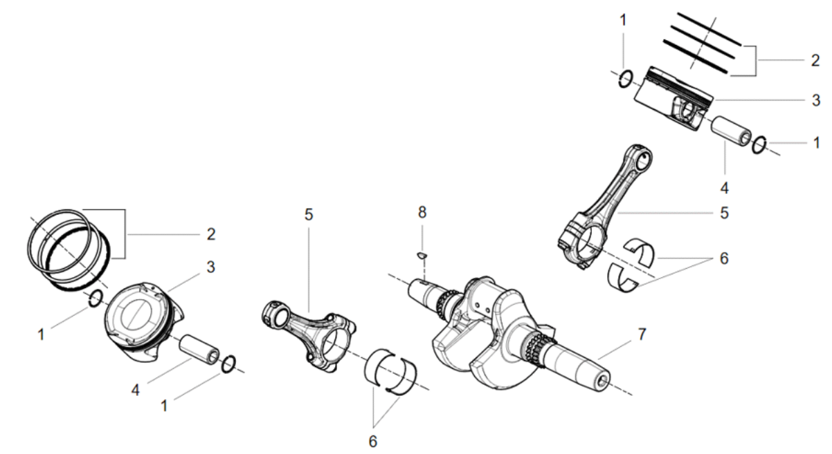 Kolben, Kurbelwelle, Pleuel