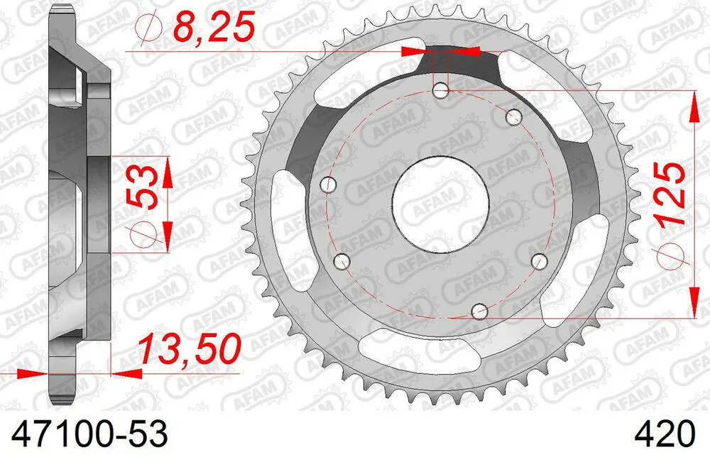 AFAM Kettensatz Stahl 420 R1-G 12x53 - Derbi 50 Senda-R 1996-99 - 04701601