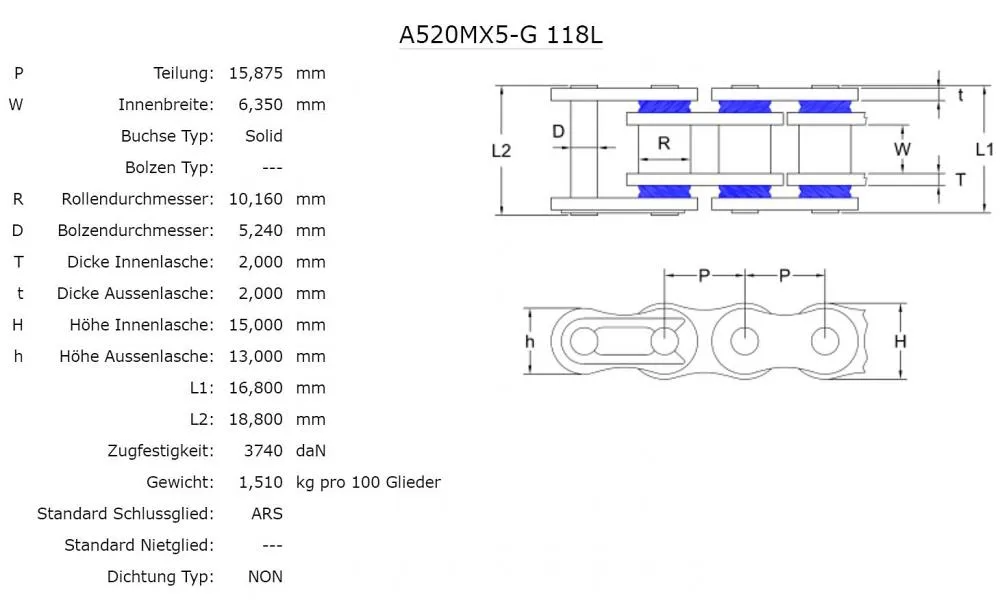 AFAM MX5-G Kette 520 gold-schwarz - 118 Glieder - Clip Schloß - Motocross